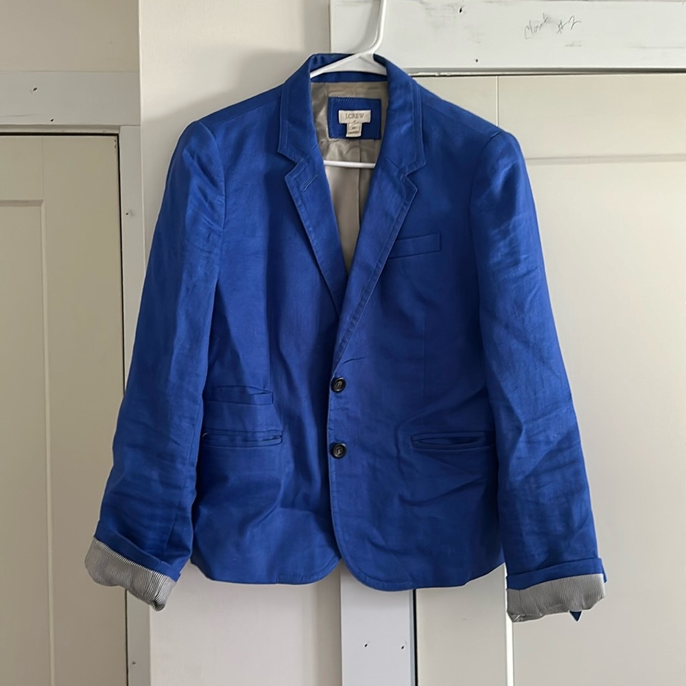 J.CREW WMNS Schoolboy Linen Blazer ‘Blue’ Sz 10